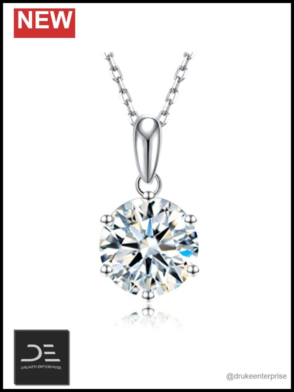 1 CT Moissanite Pendant Necklace, 925 Sterling Silver, White Gold Plated